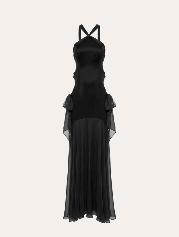 Halter neck with draped cutout maxi dress in black