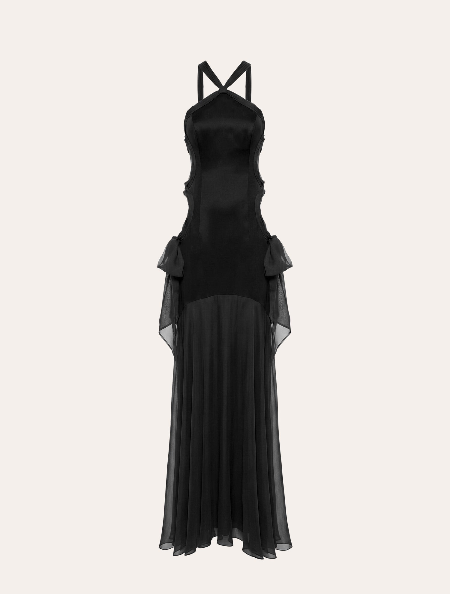 Halter neck with draped cutout maxi dress in black