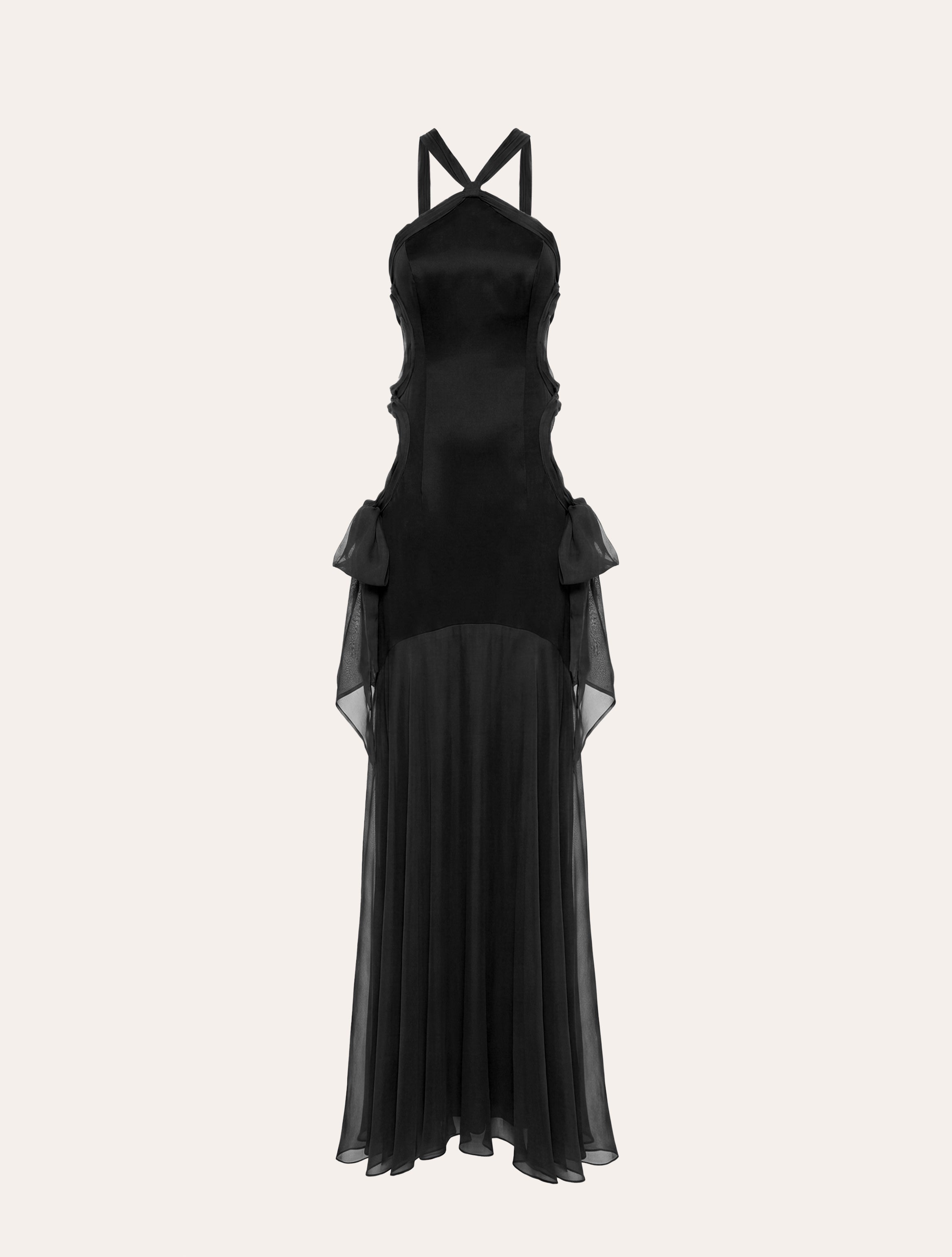 Halter neck with draped cutout maxi dress in black