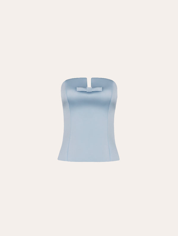 Classic corset with bow in baby blue satin