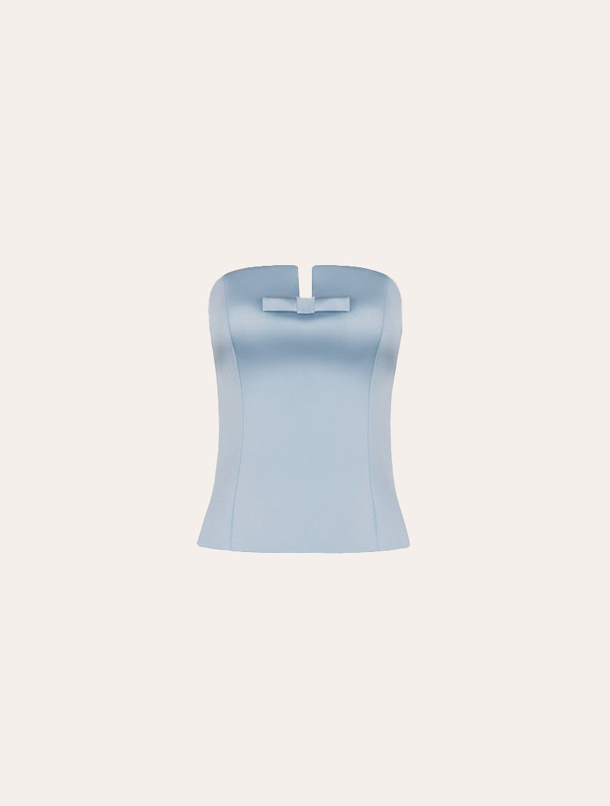 Classic corset with bow in baby blue satin