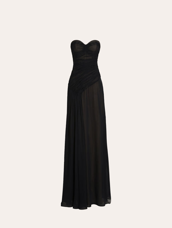 Sweetheart draped bustier maxi dress in black