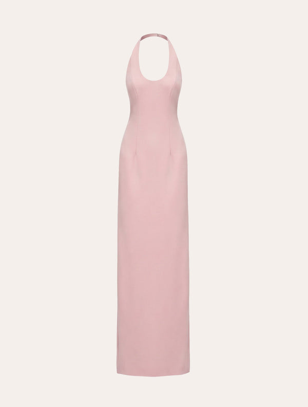 Halter neck maxi dress in baby pink