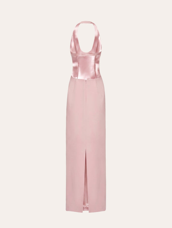 Halter neck maxi dress in baby pink