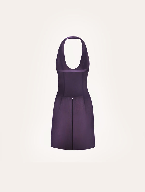 Halter neck mini dress in mauve satin