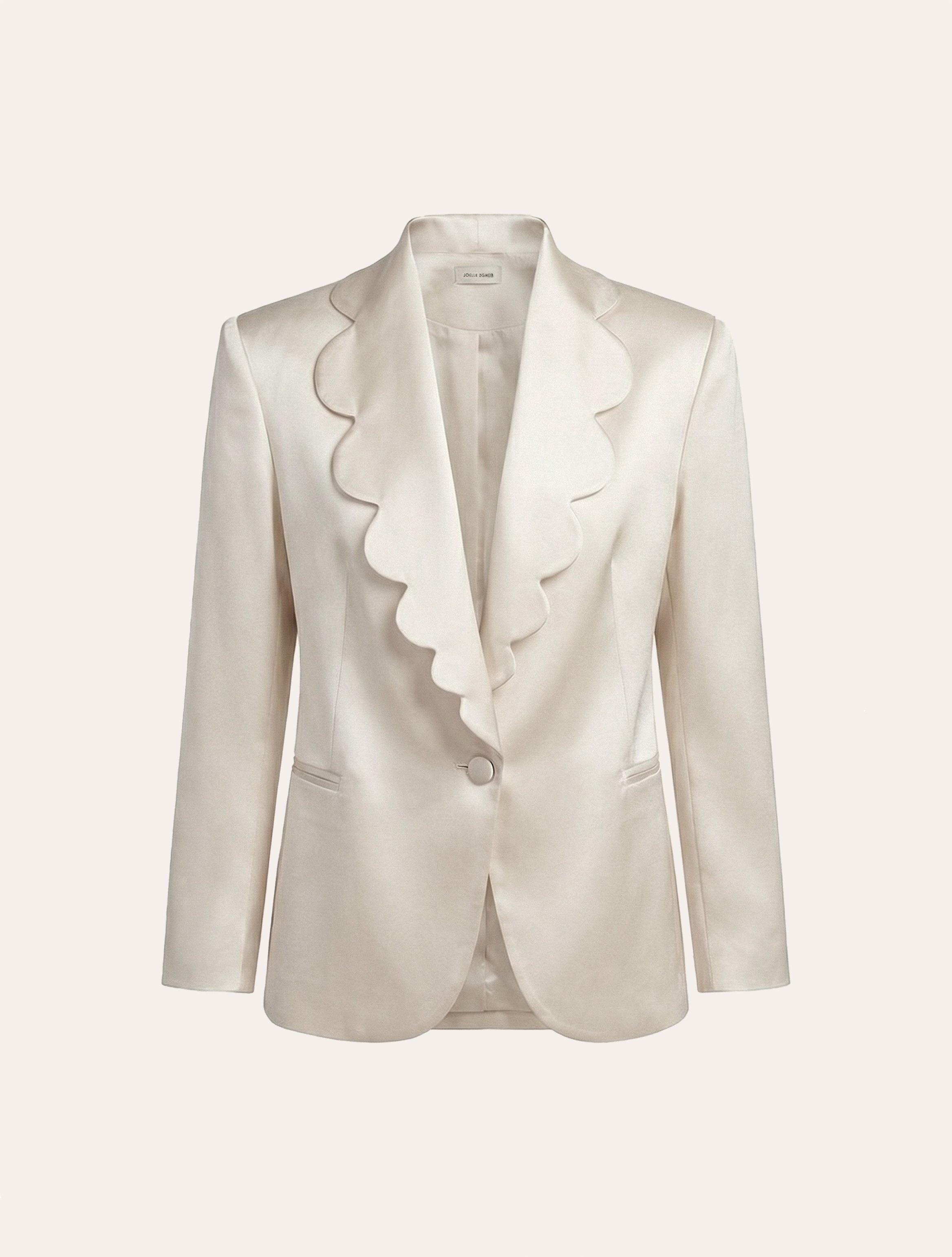 Oversized scallop edge blazer in cream satin