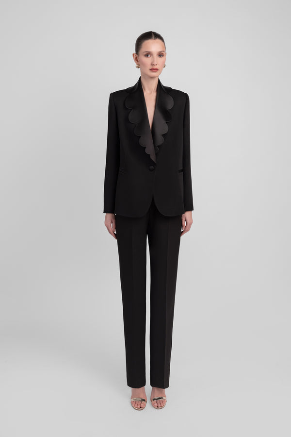 Oversized Scallop Edge Blazer in Black