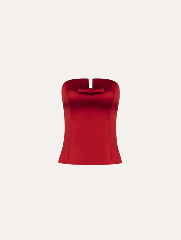 Classic corset with bow in red satin