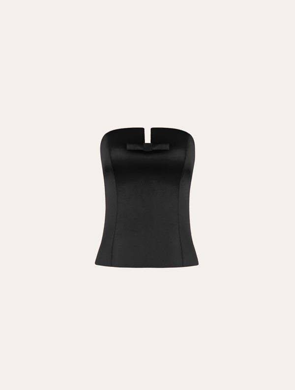 Classic corset with bow in black satin