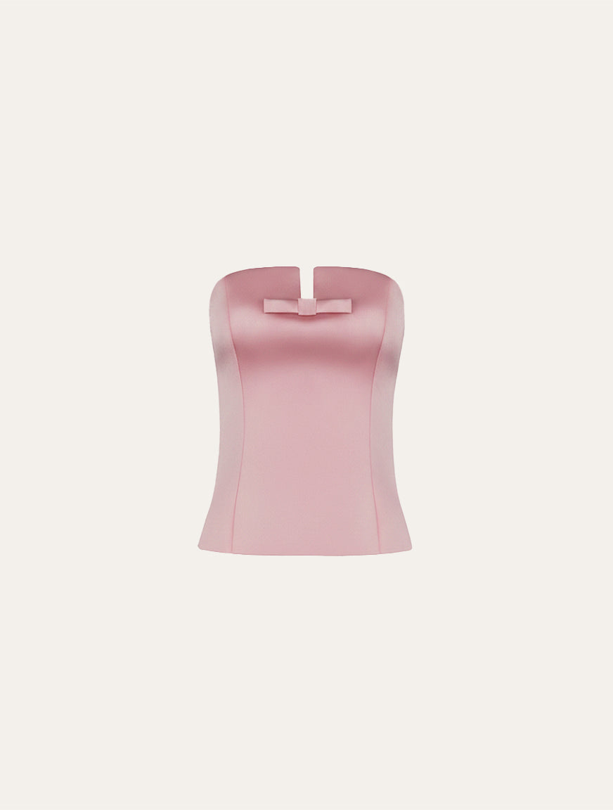 Classic corset with bow in baby pink satin