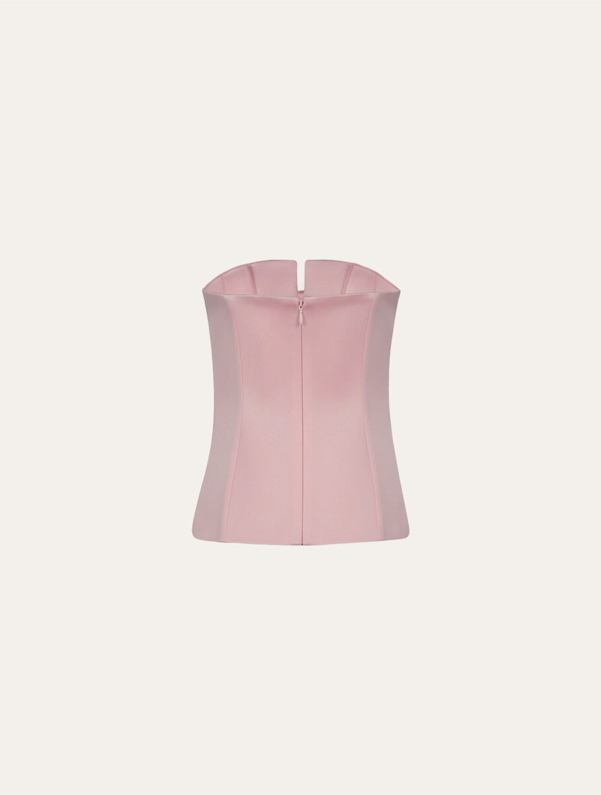 Classic corset with bow in baby pink satin